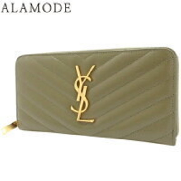 Saint Laurent Zip Monogram Green YSL Calfskin Wallet Khaki Full Zip PARIS - Picture 1 of 6